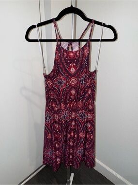 French Grey Purple and Red Paisley Halter Dress Bohemian Festival Colorful